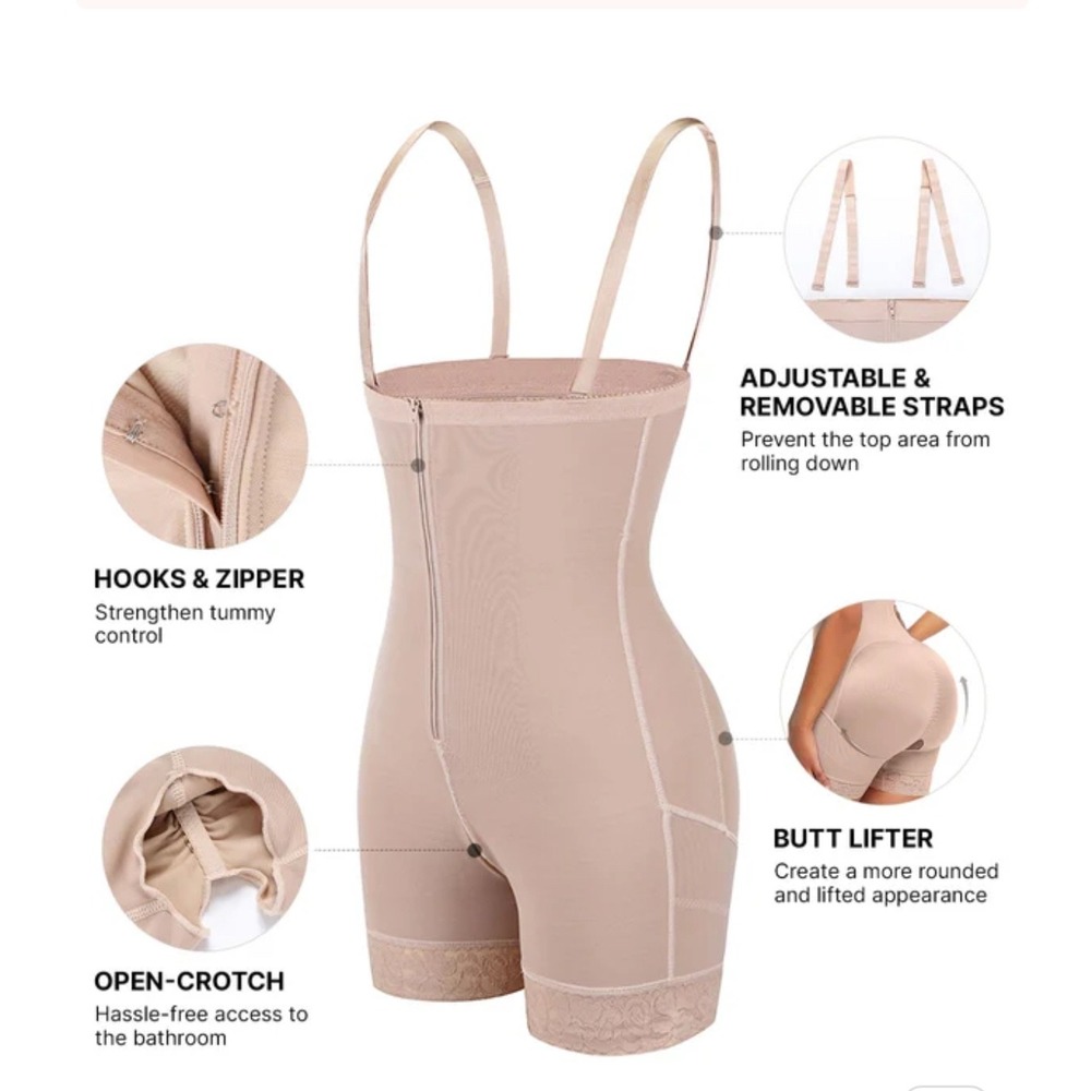 Shapellx 3XL Full Body Shaper Zip Tummy Control Bodysuit Nude Lace Hem NWT